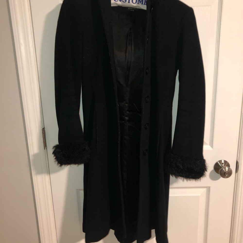 Bebe black faux fur button down hooded jacket